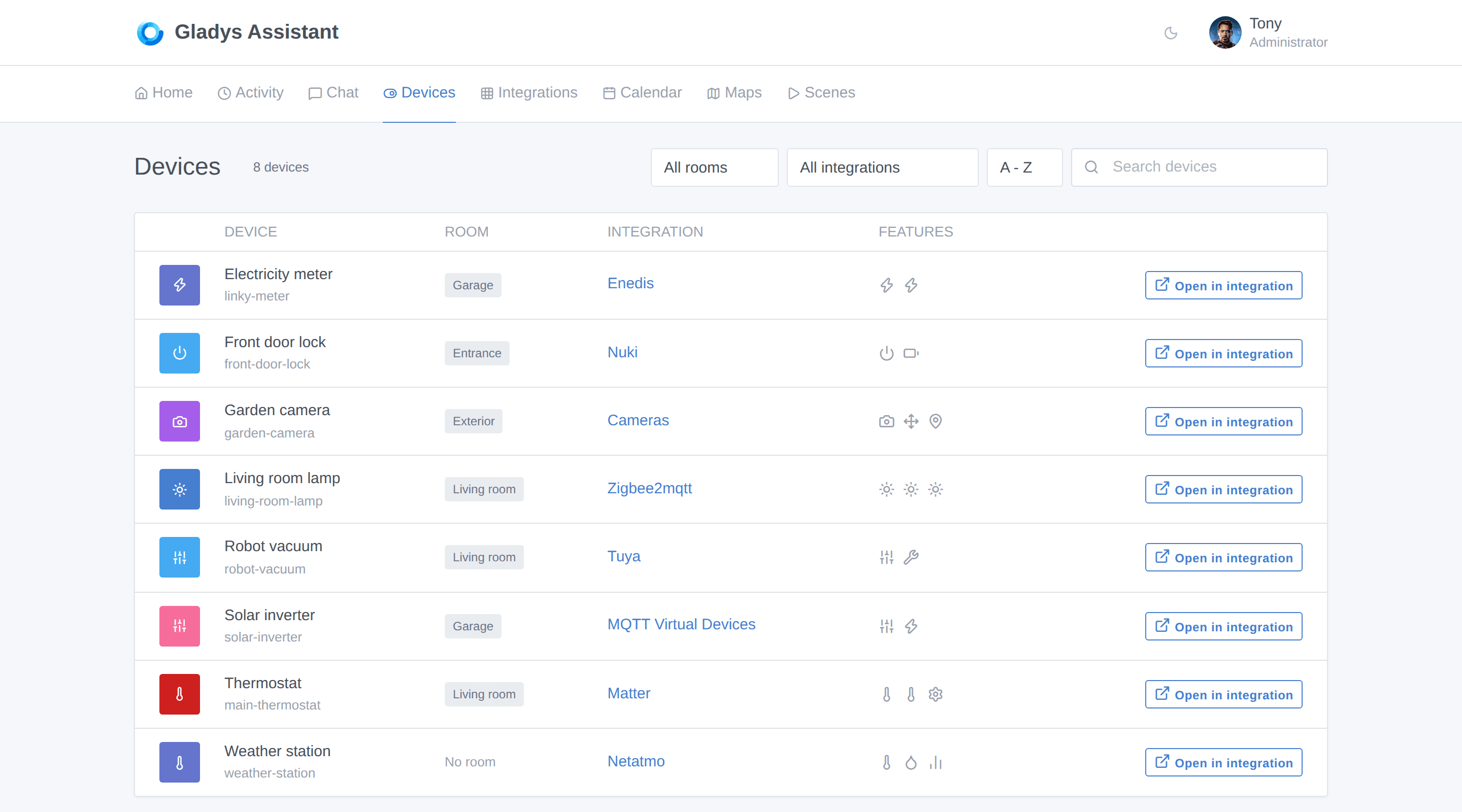 The new Devices page, listing every device of the instance with search and filters