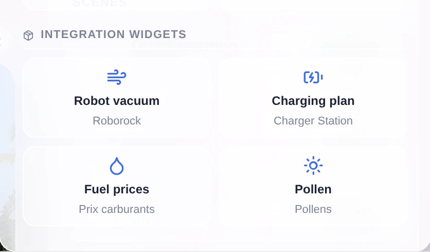 The "Integration widgets" section of the widget picker