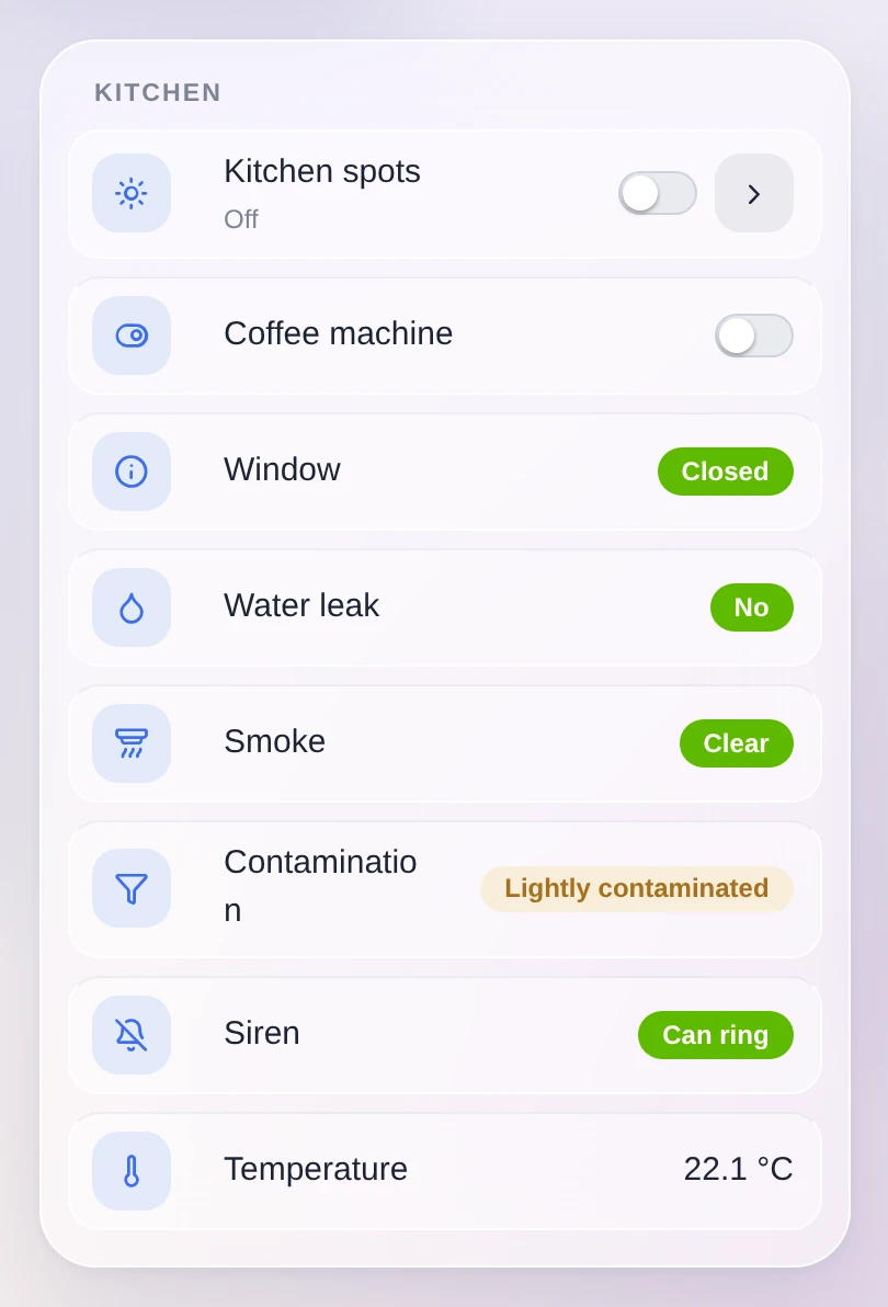 A kitchen widget showing the diagnostics of a smoke detector