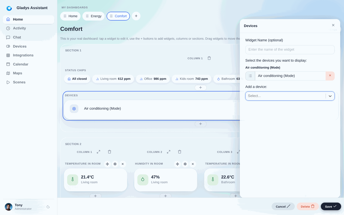 Add a Matter air conditioner to the dashboard