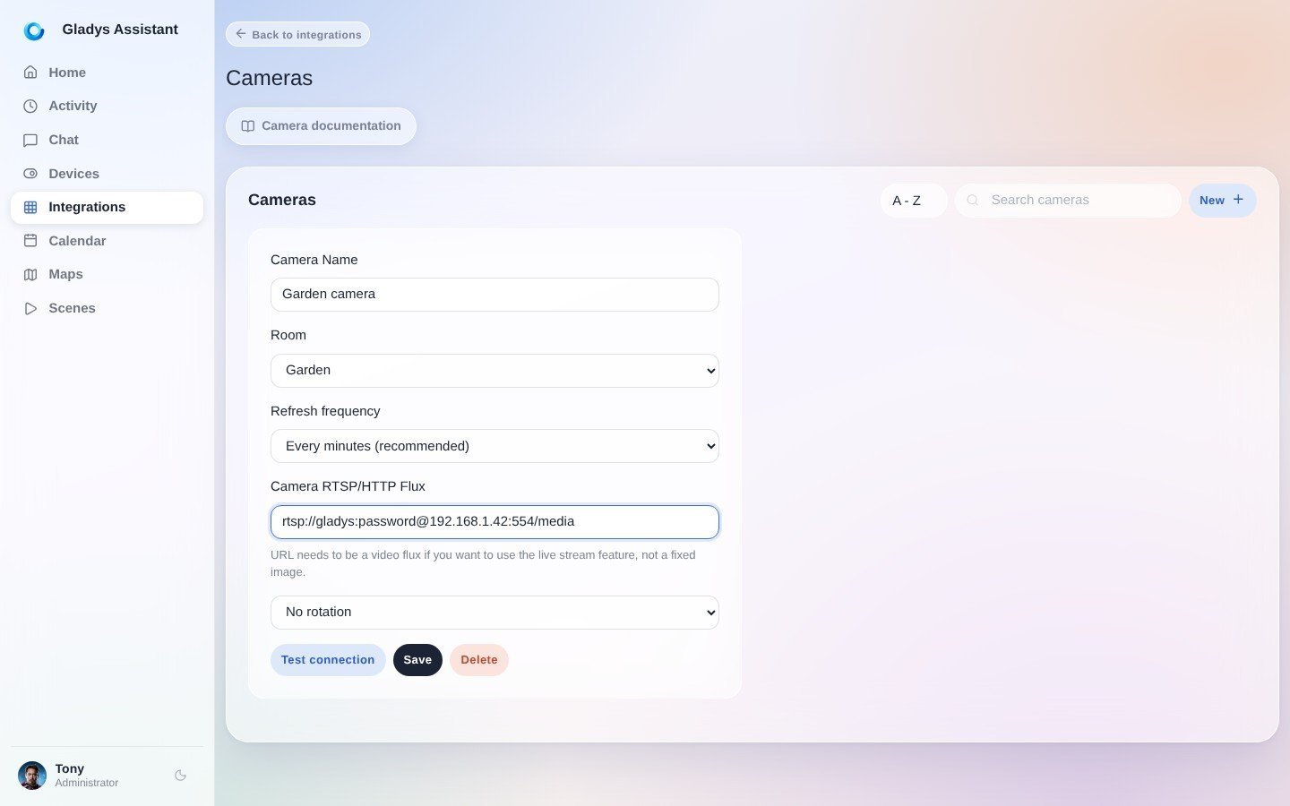 Add a camera to Gladys Assistant