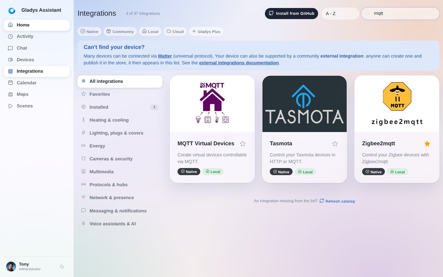 Configure a MQTT broker in Gladys Assistant