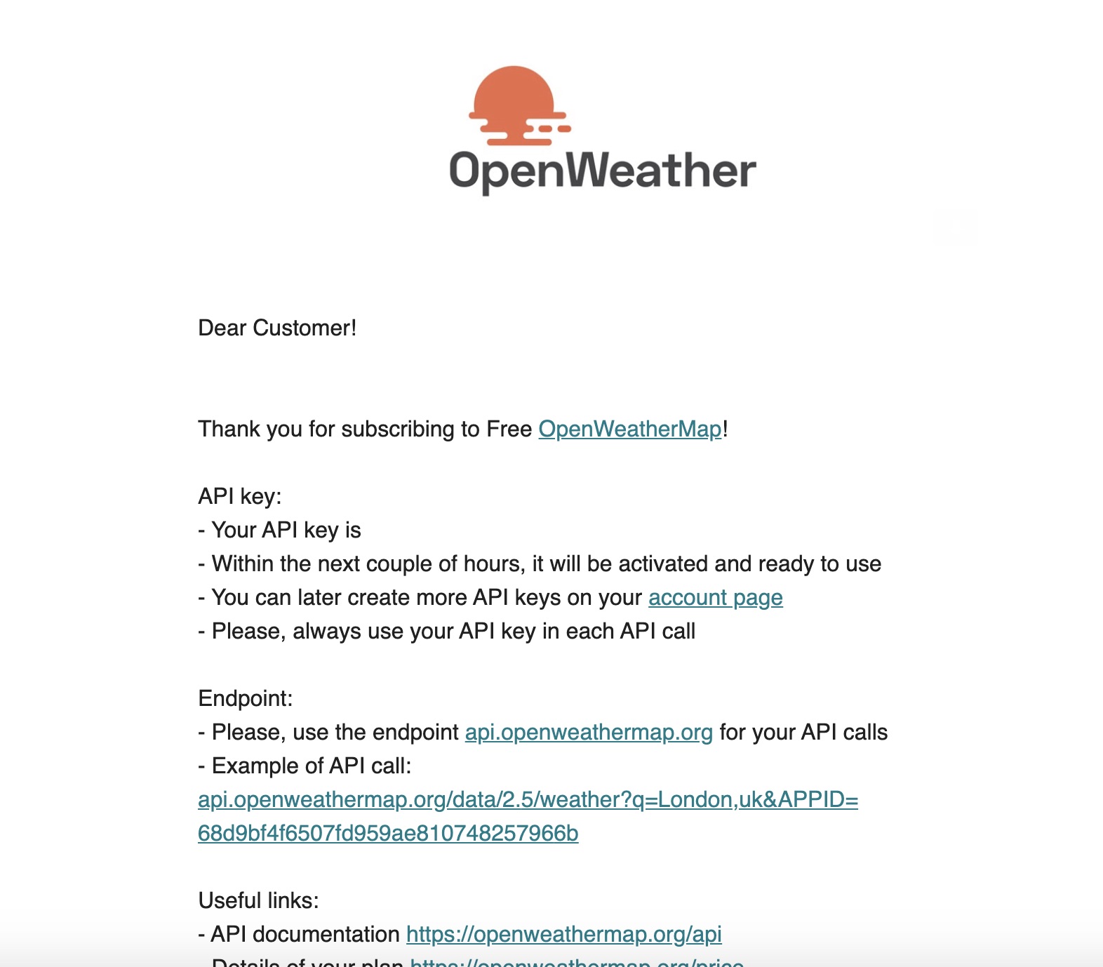 Create account OpenWeather