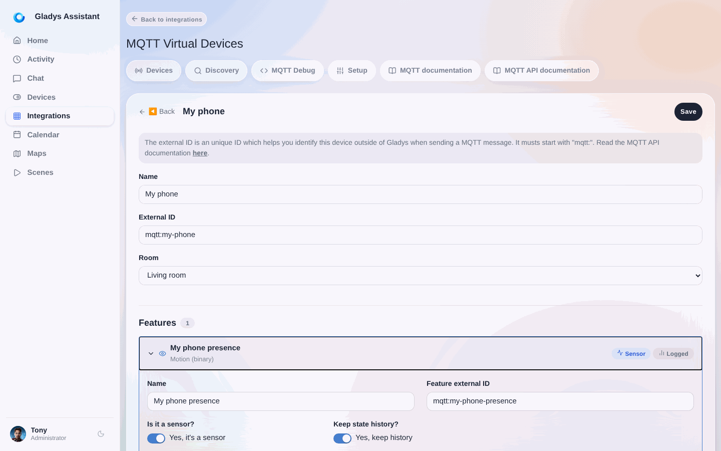 Create device Gladys Assistant