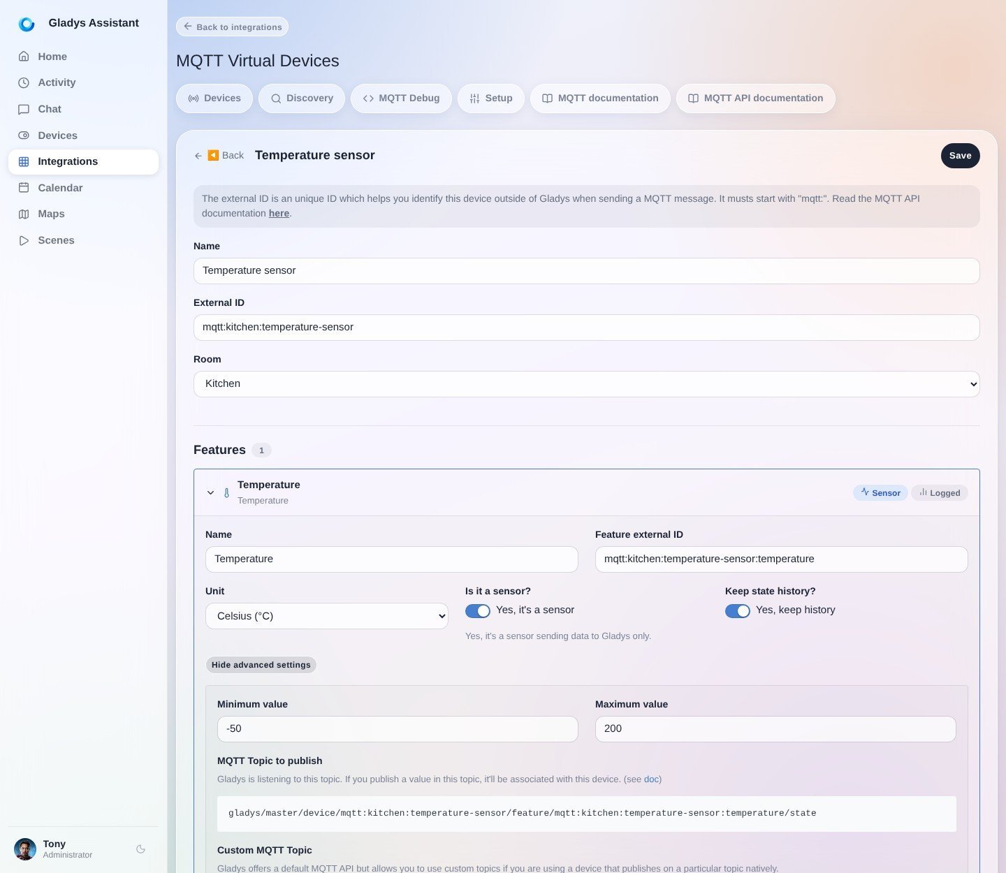 Create a MQTT device in Gladys Assistant