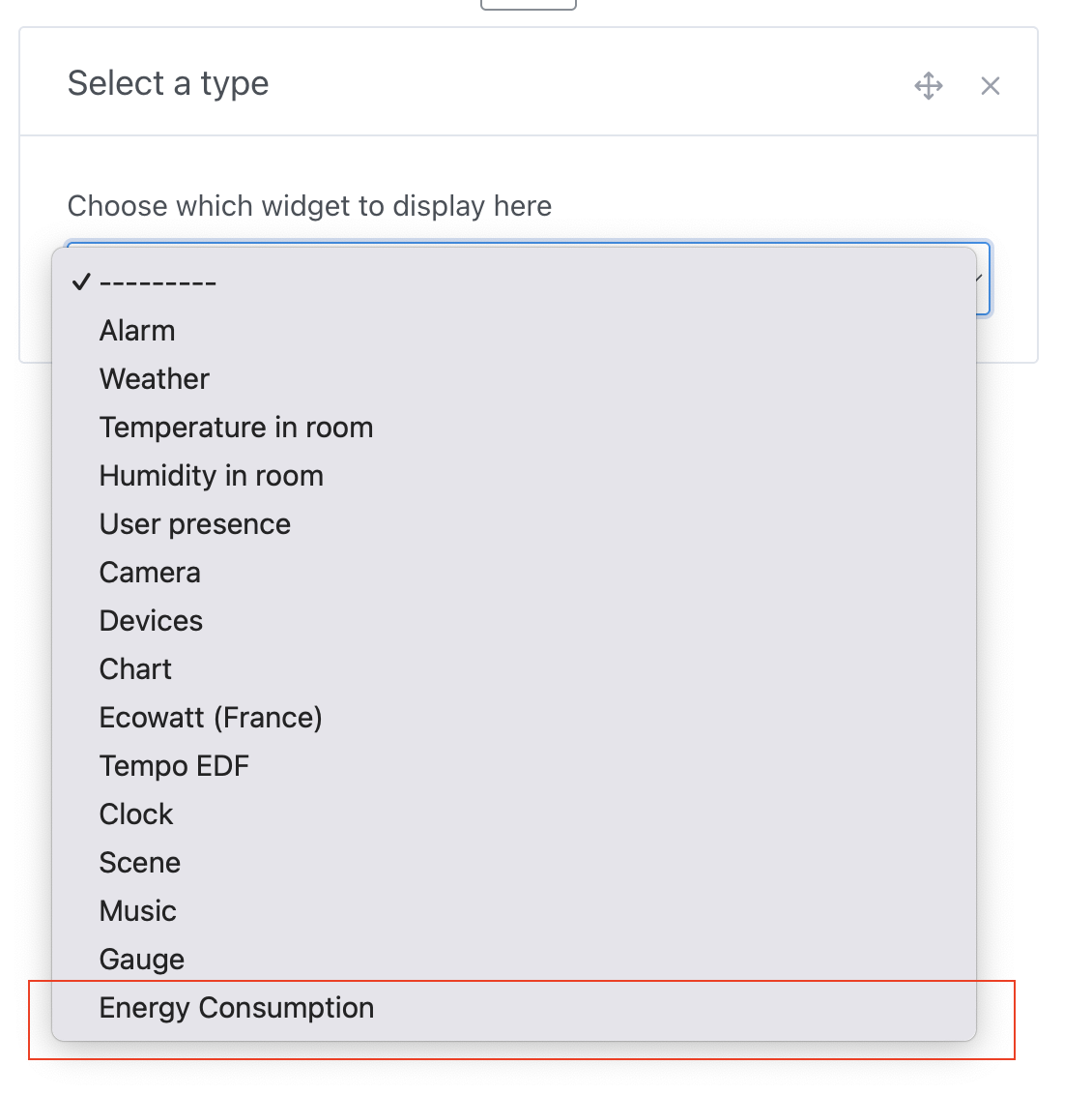 Dashboard energy widget