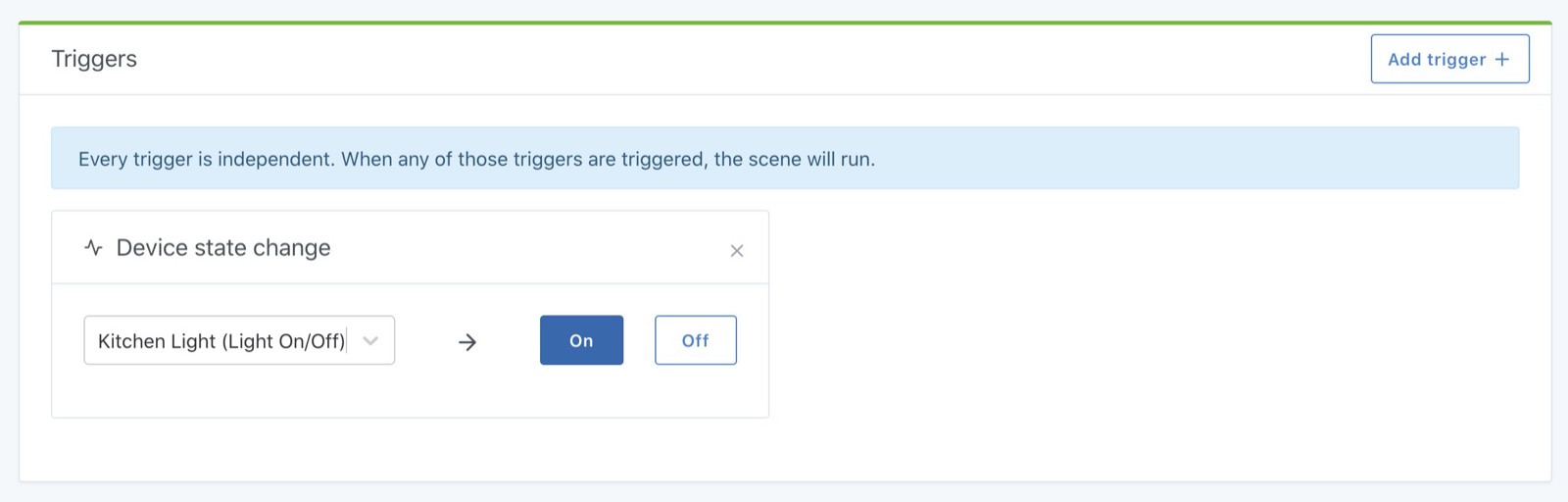 Trigger a scene when a device&#39;s state changes