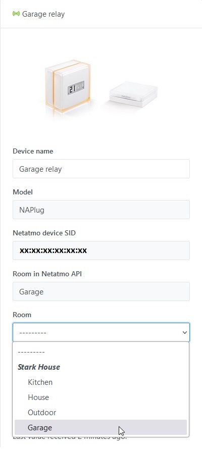 Netatmo Integration - Netatmo Device - Select Room
