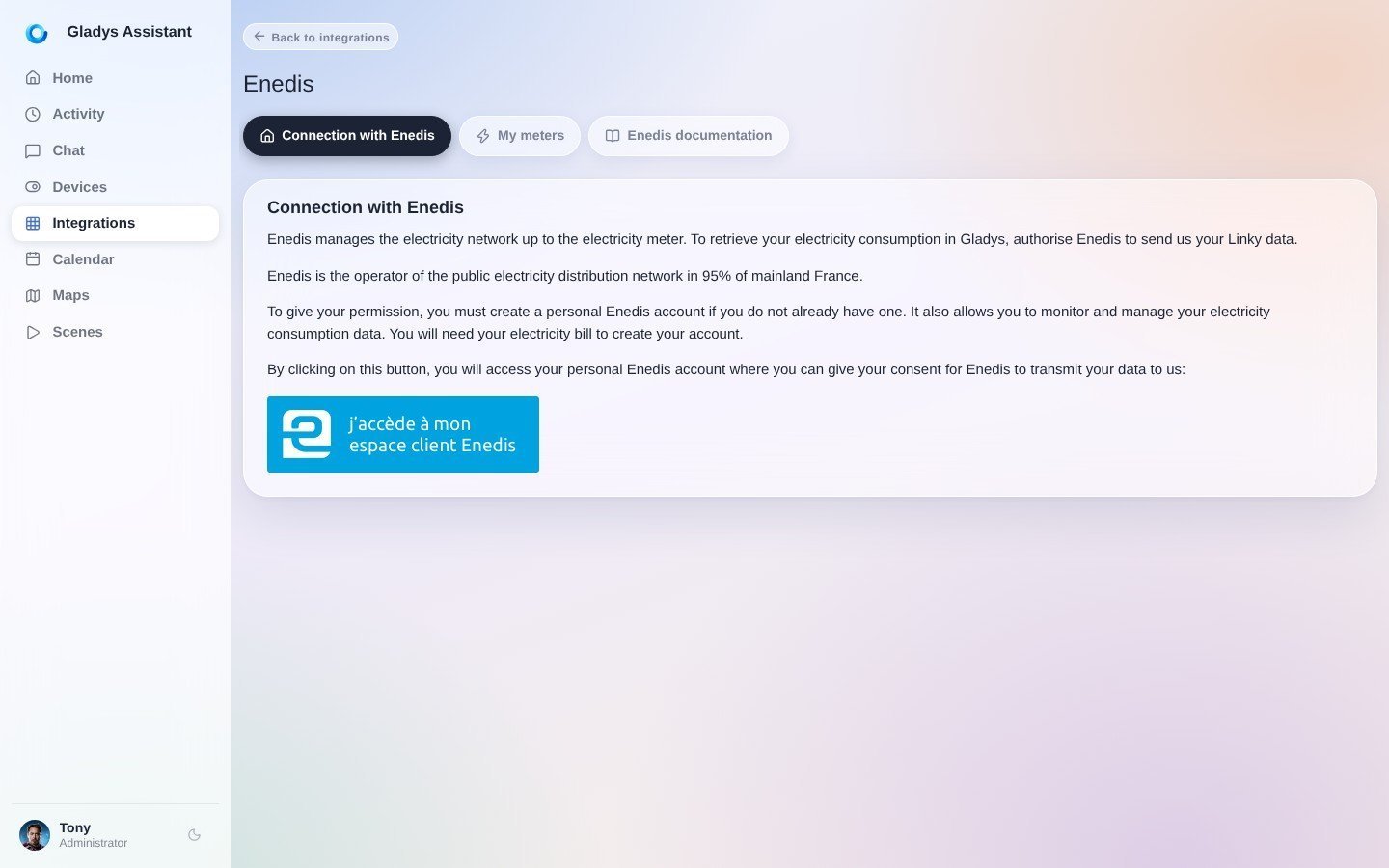 Enedis integration Gladys consent