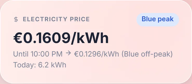 The electricity price widget on the dashboard