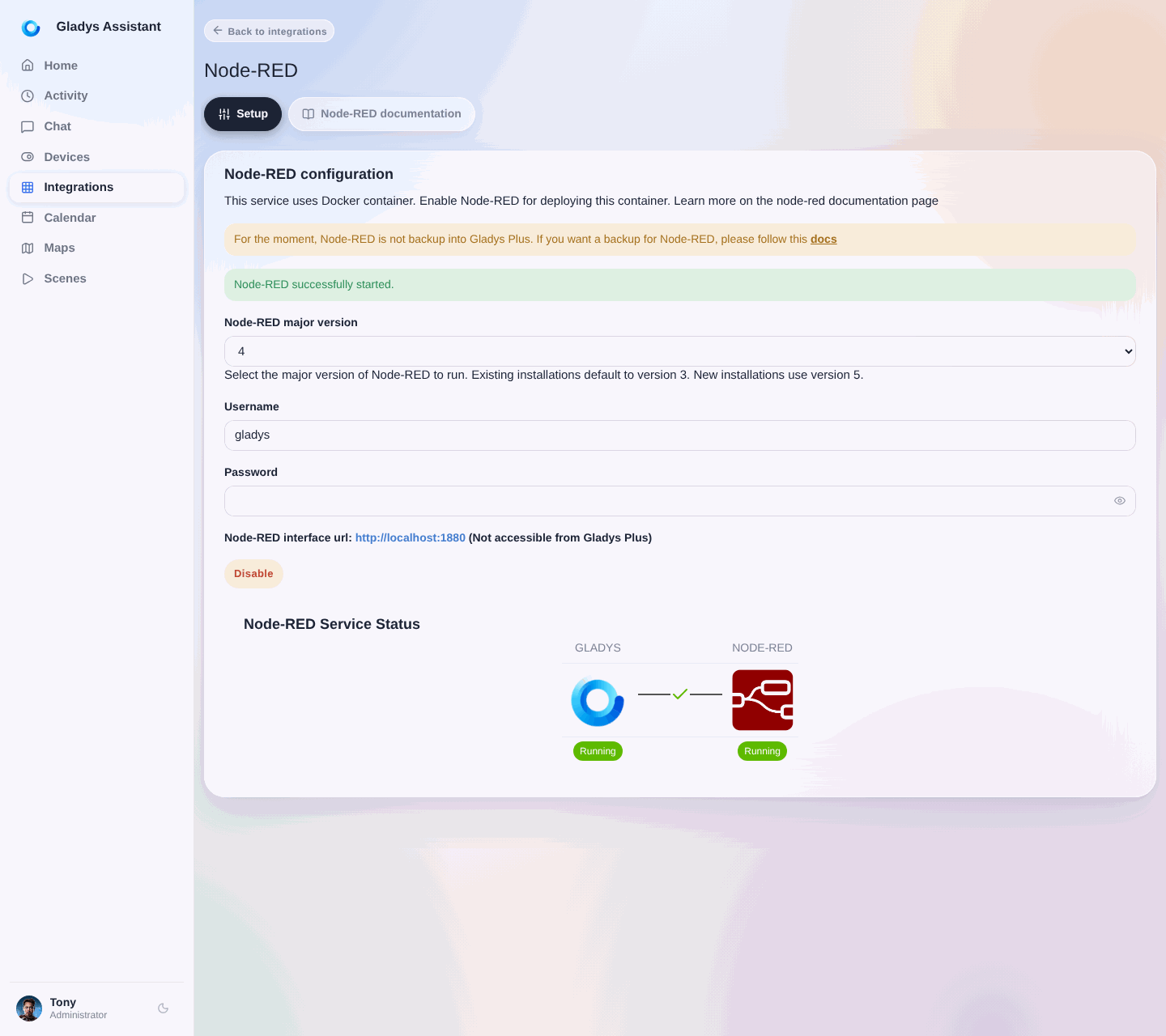 Etat des services Node-RED