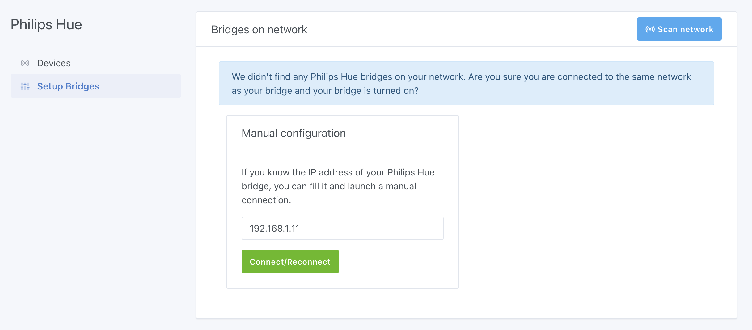 Manual Bridge IP Configuration