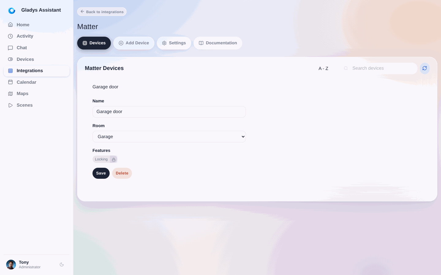 Save the Matter device in Gladys