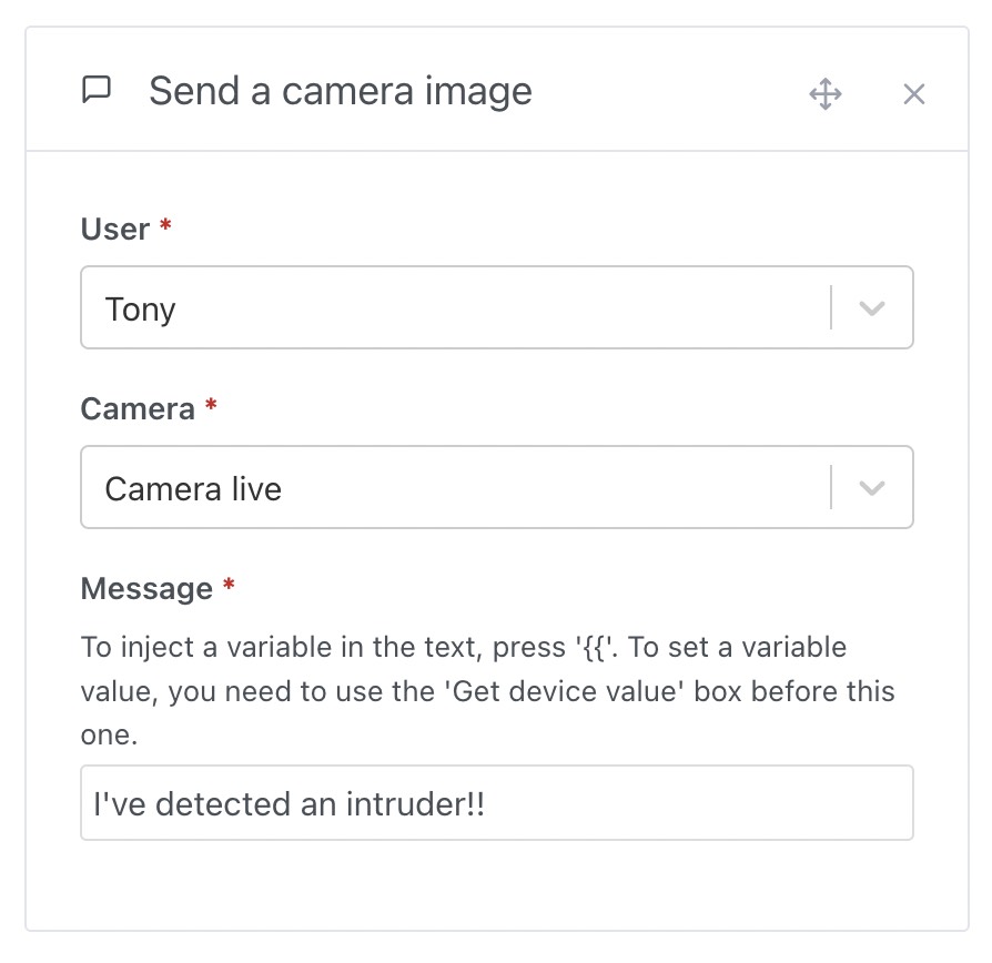 Send camera image in scenes