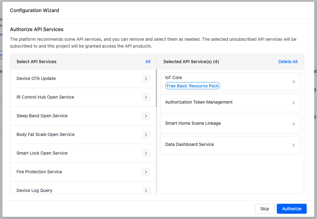 Tuya Gladys integration, select api services