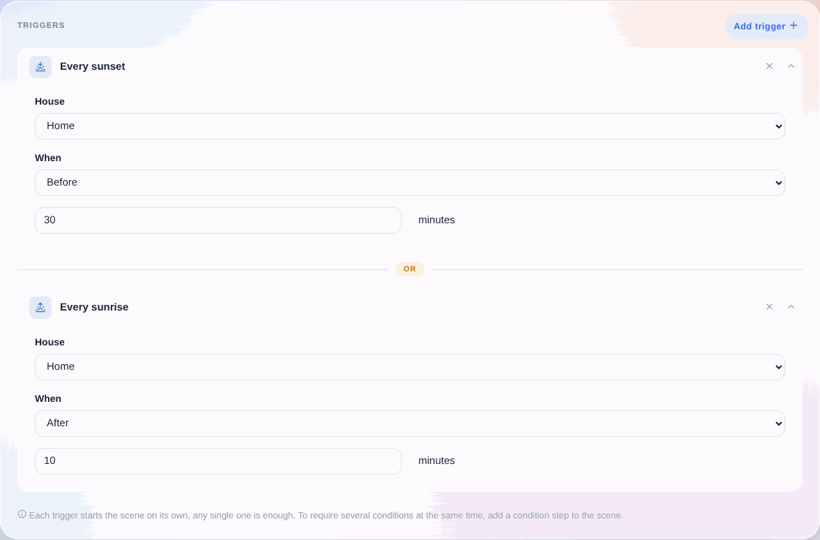 Sunset / Sunrise trigger with delay