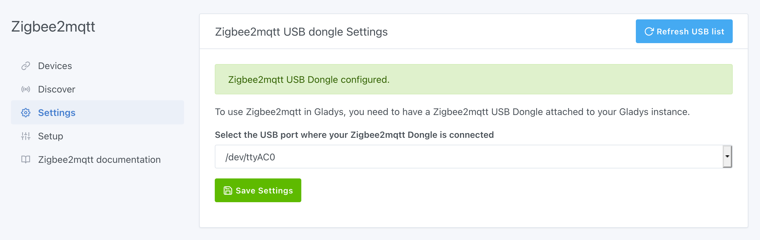 USB dongle settings