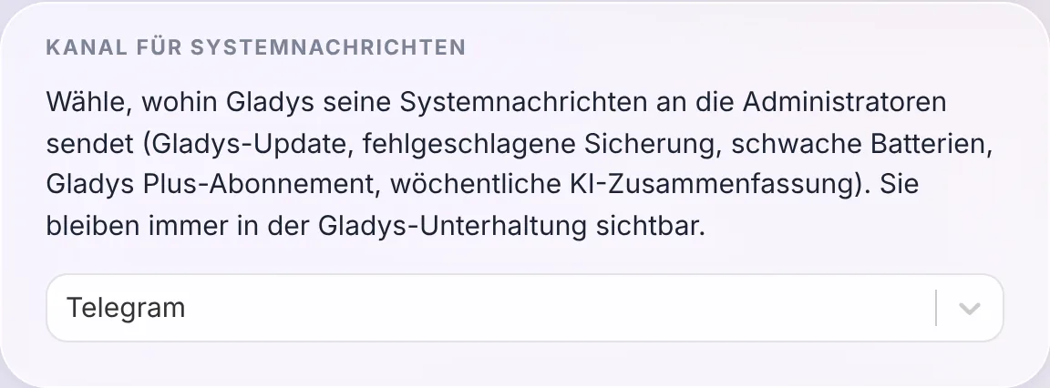 Die neue Einstellung für den Kanal der Systemnachrichten