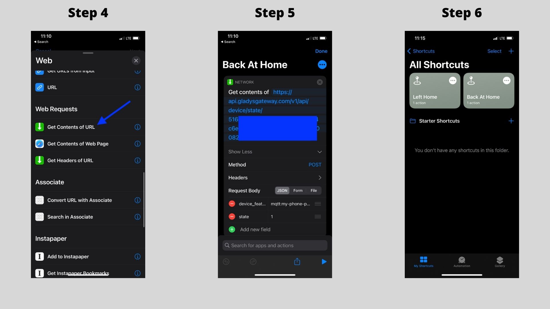 iOS-Kurzbefehl für die Open API von Gladys Plus