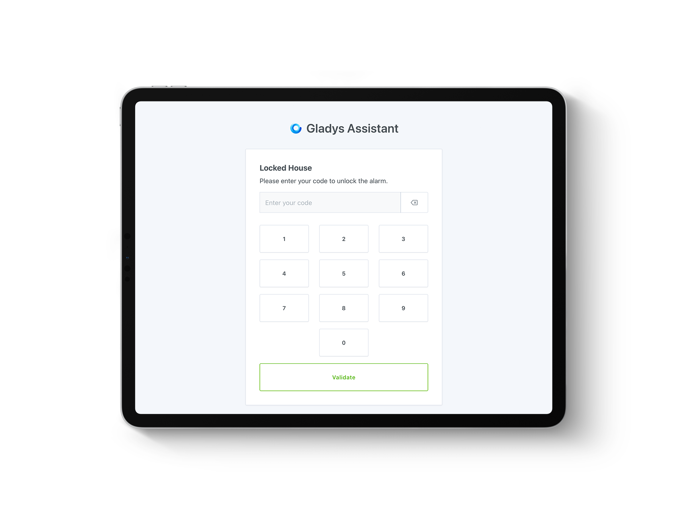 Gladys-Alarm-Mockup auf dem iPad