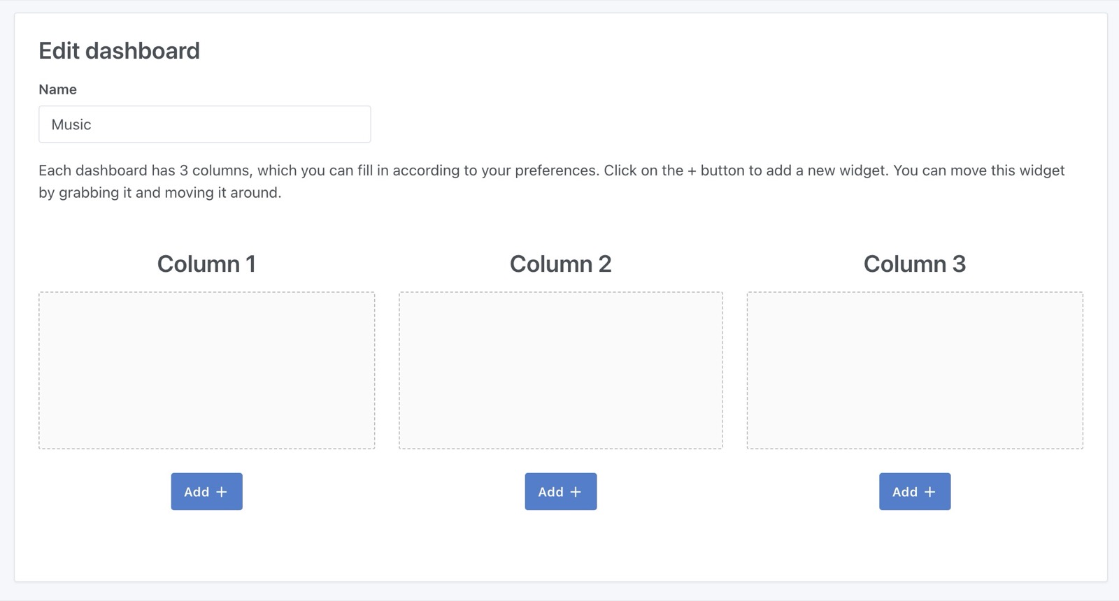 Buttons zum Bearbeiten des Dashboards