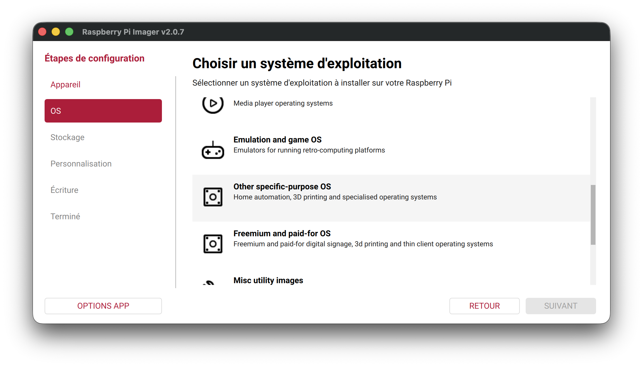 Kategorie „Other specific-purpose OS“ auswählen
