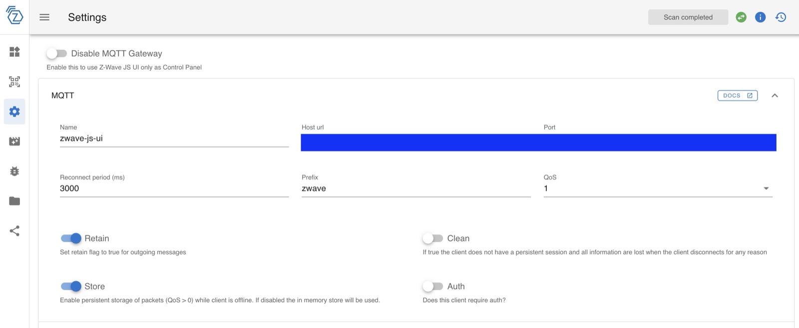 Z-Wave JS UI MQTT-Konfiguration