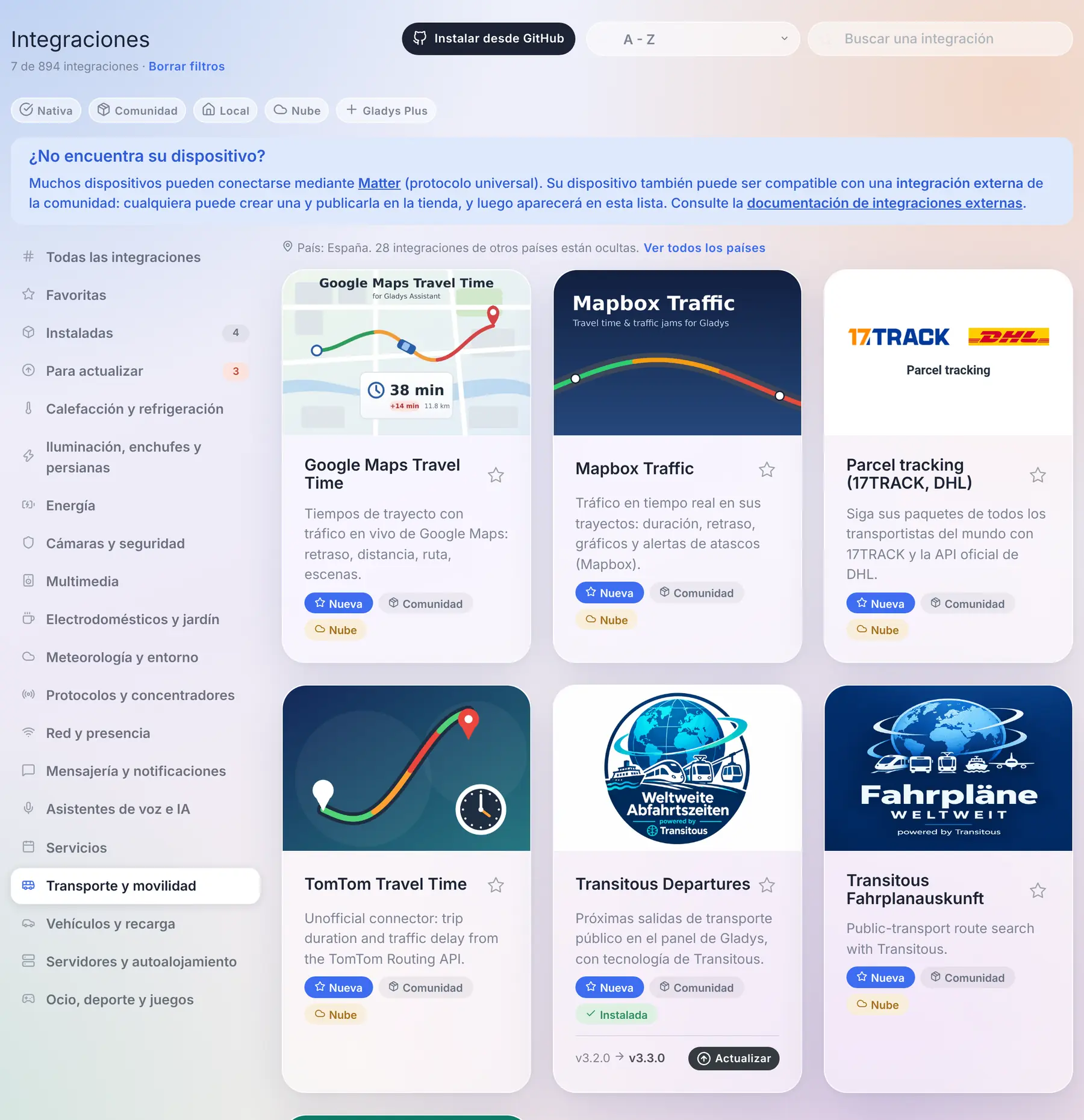 El catálogo: las nuevas categorías, y las integraciones de otros países ocultas