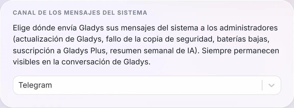 El nuevo ajuste del canal de los mensajes del sistema