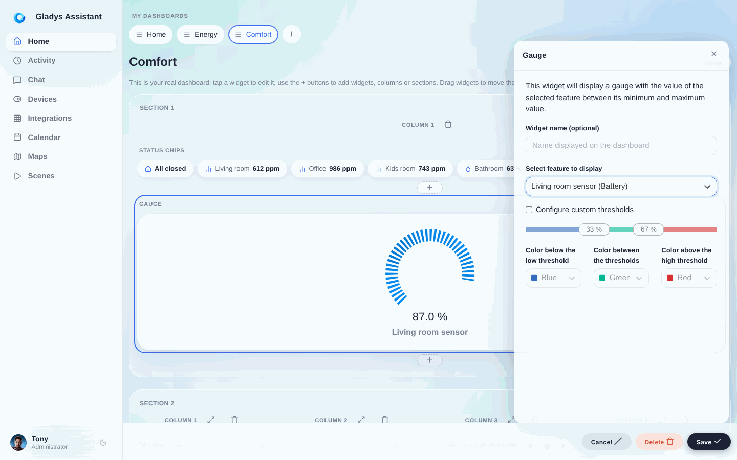 Seleccionar el sensor que se va a mostrar