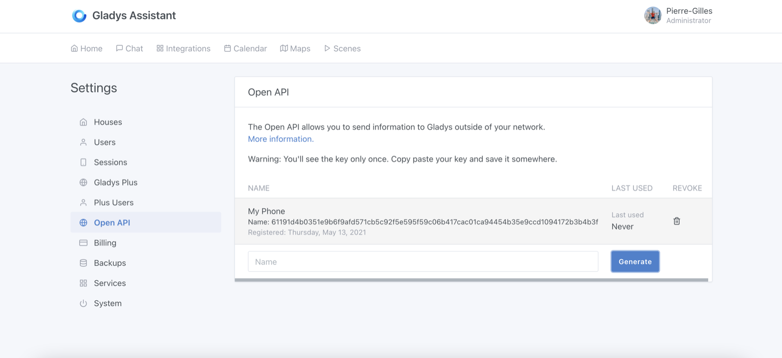 Generar una clave de la Open API