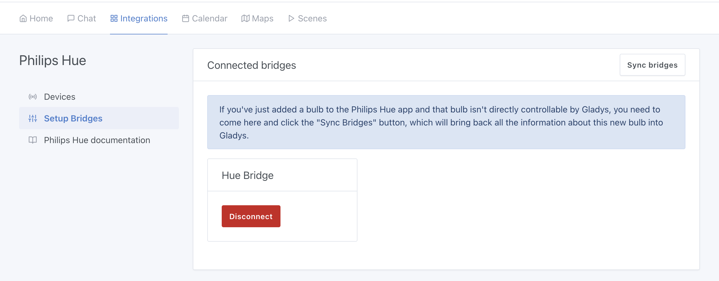 Sincronizar el puente Philips Hue en Gladys
