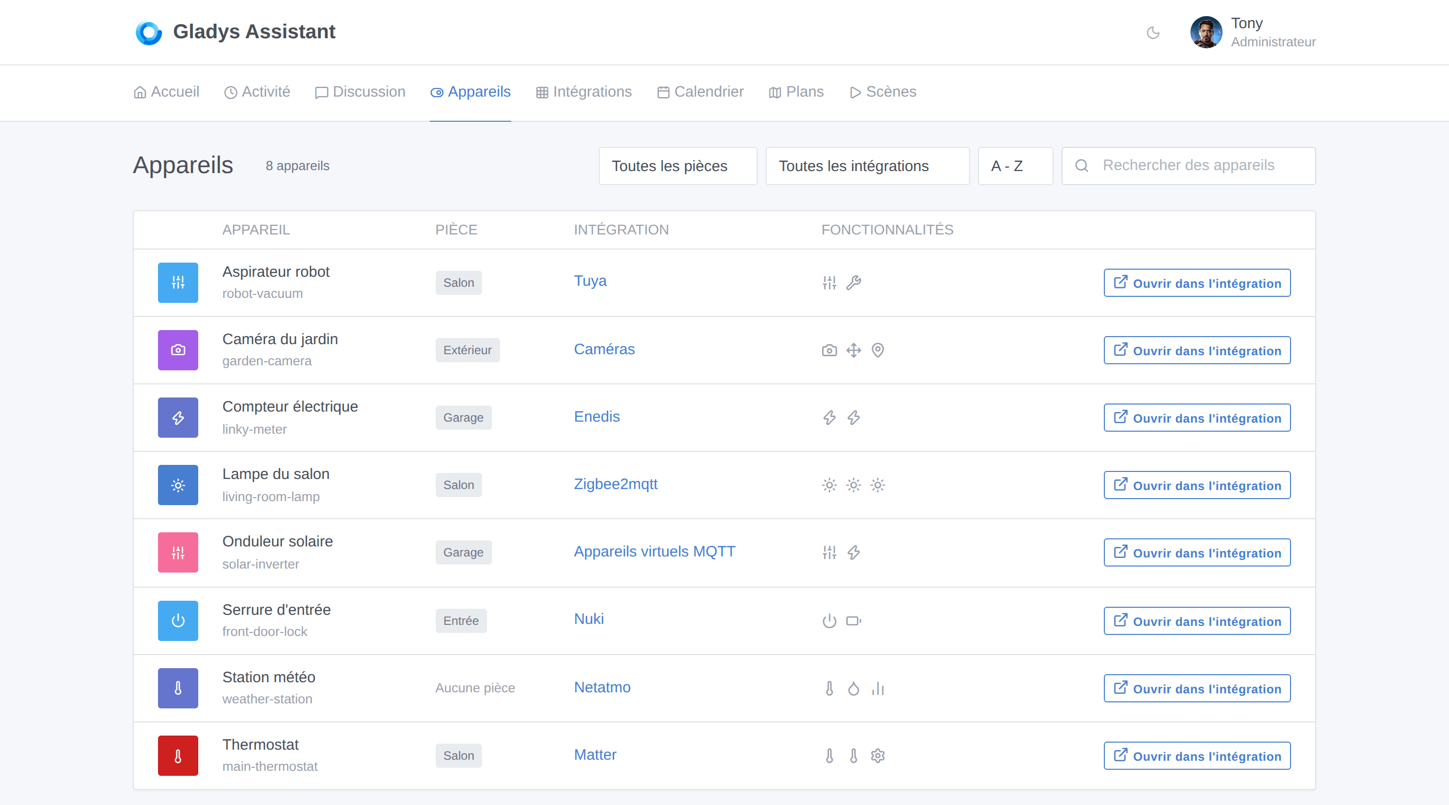 La nouvelle page Appareils, qui liste tous les appareils de l'instance avec recherche et filtres