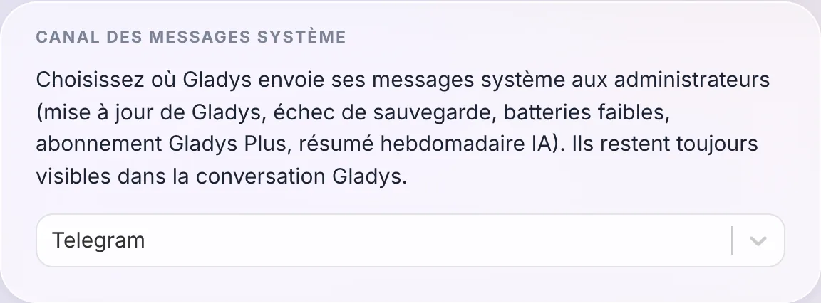 Le nouveau réglage du canal des messages système