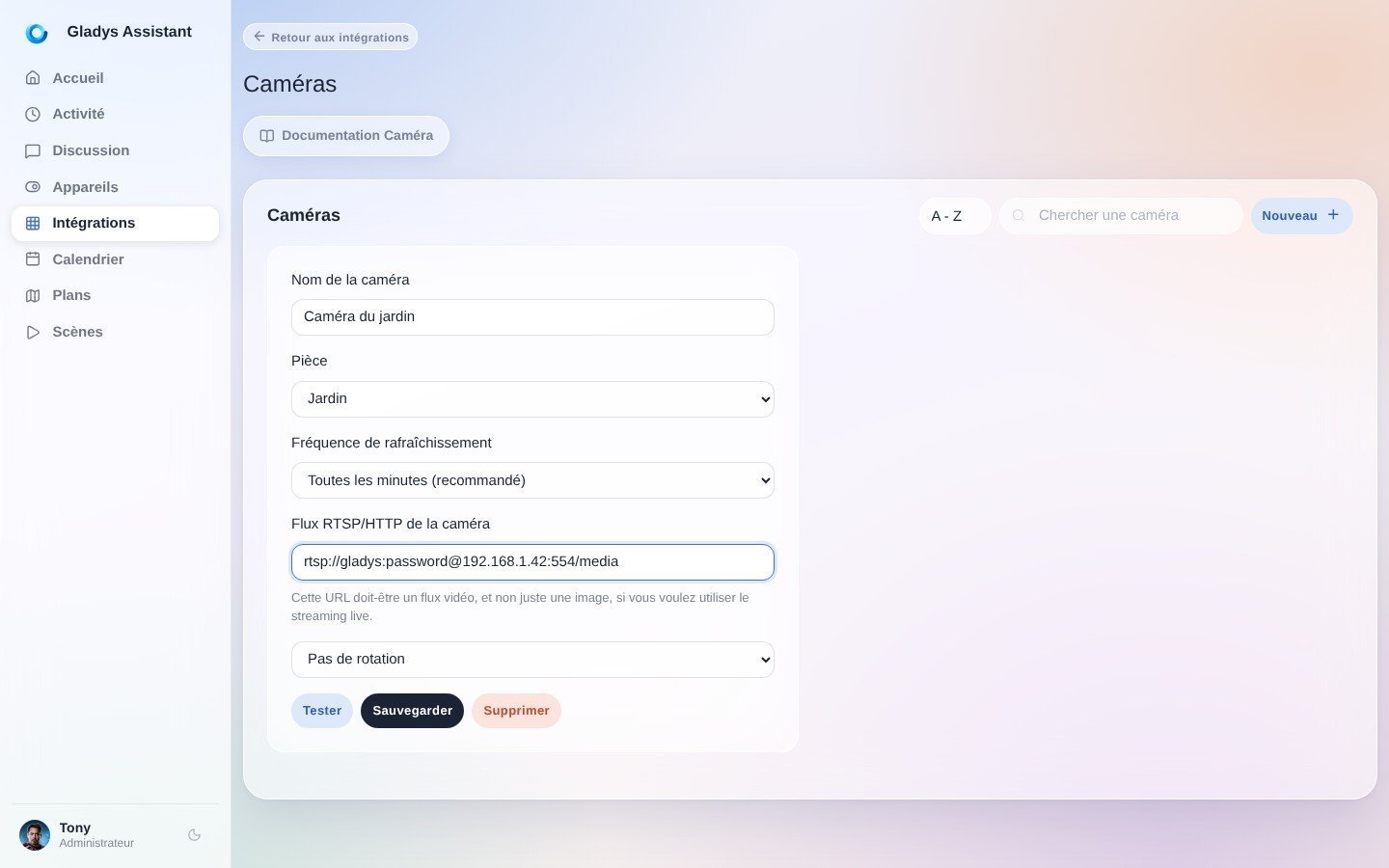Ajouter une caméra à Gladys Assistant