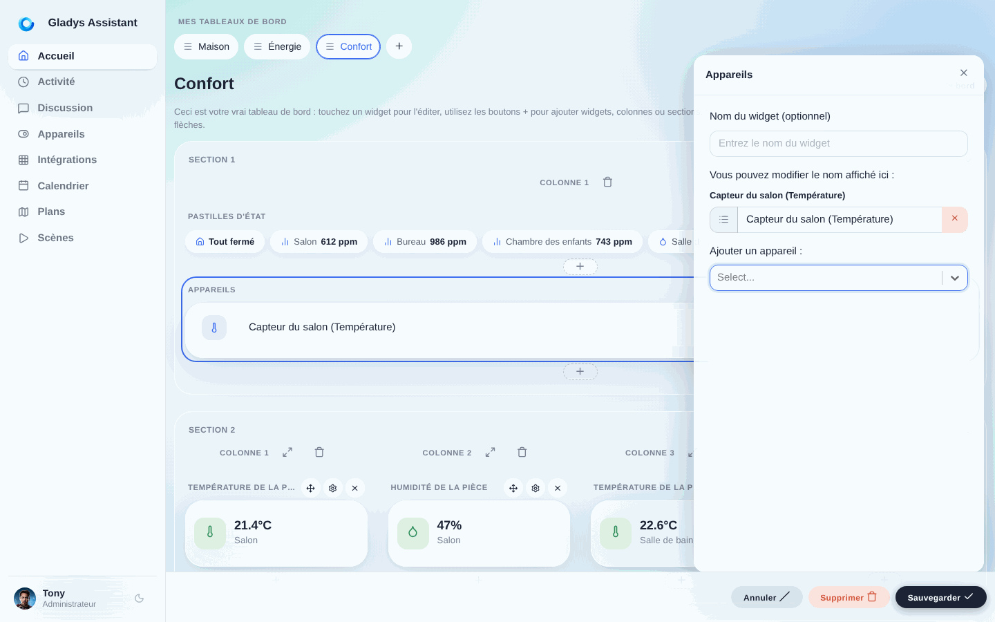 Sélectionnez les appareils à afficher