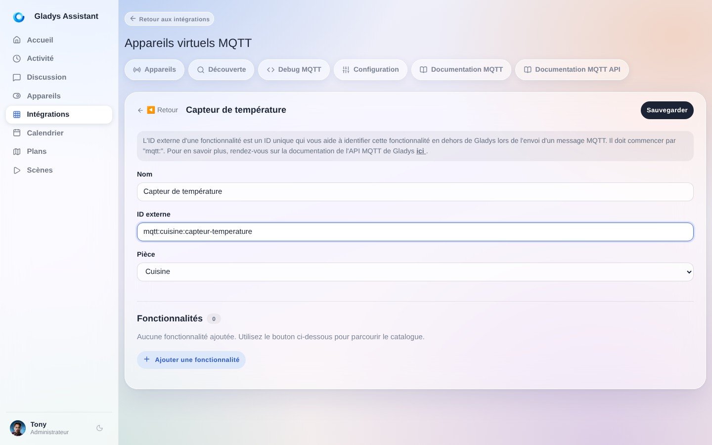 Déclarer un péripérique MQTT dans Gladys Assistant