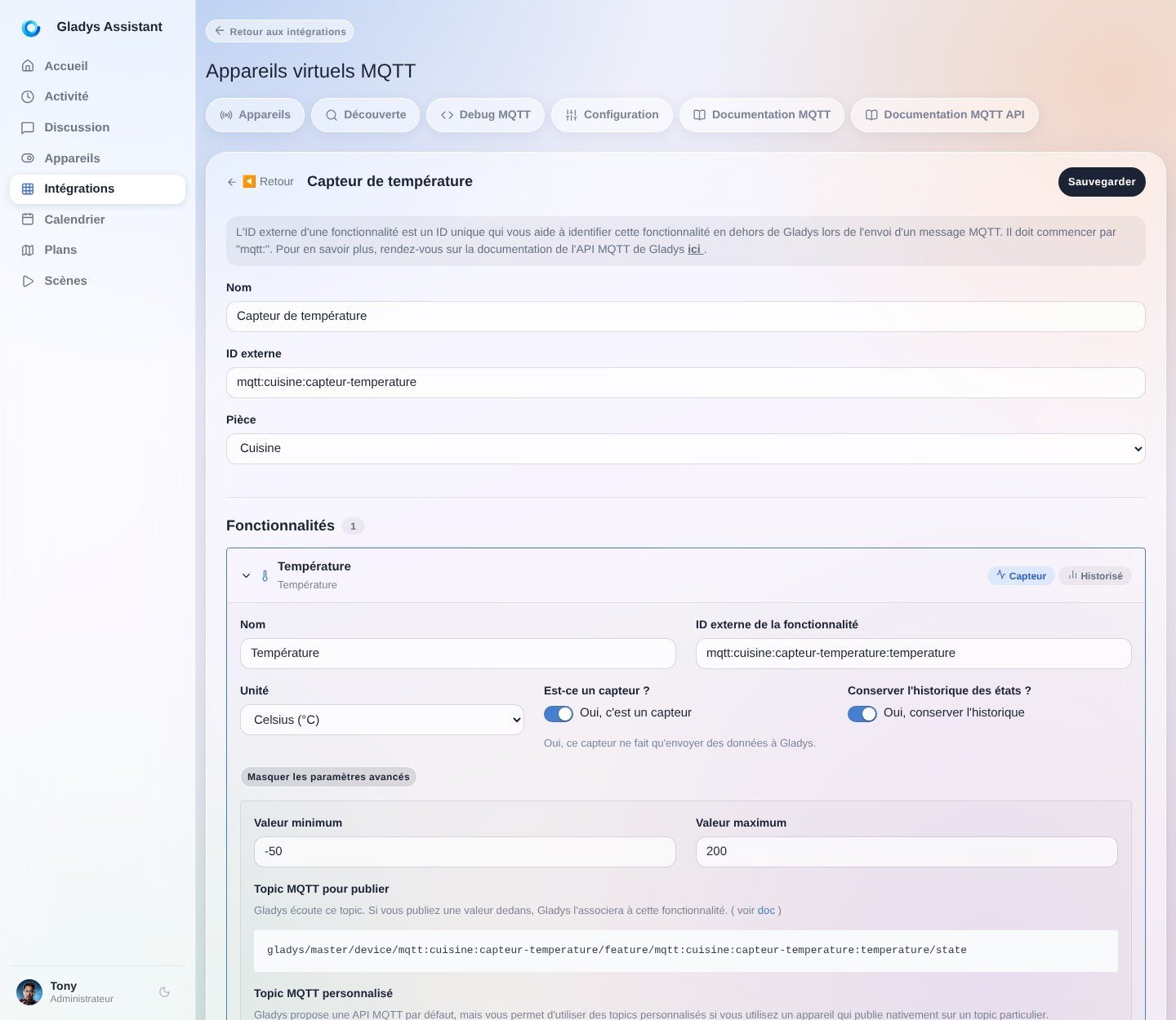 Déclarer un péripérique MQTT dans Gladys Assistant