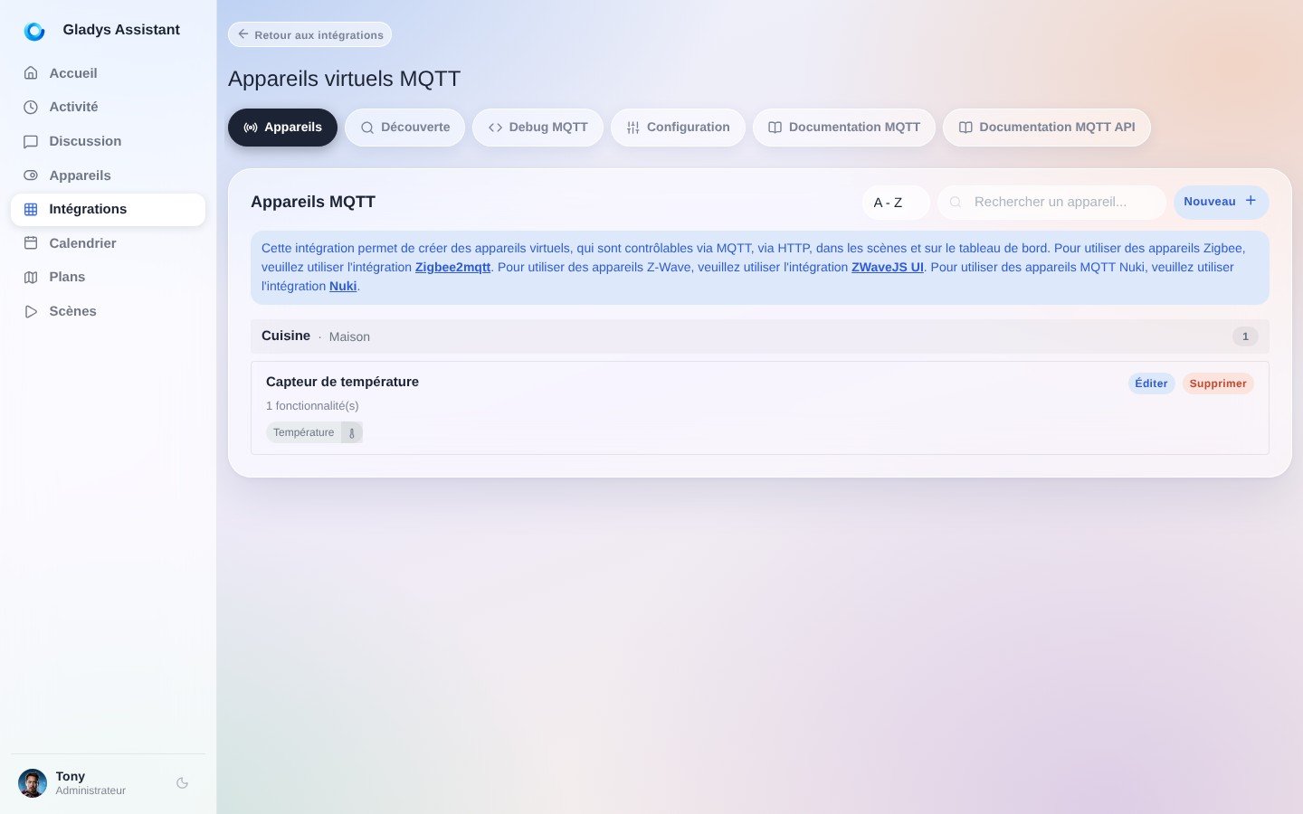 Déclarer un péripérique MQTT dans Gladys Assistant
