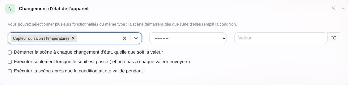 Déclencher une scène lorsque l'état d'un appareil change