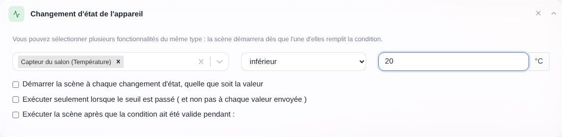 Déclencher une scène lorsque l'état d'un appareil change