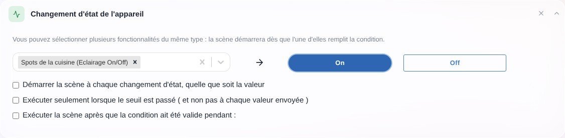 Déclencher une scène lorsque l'état d'un appareil change