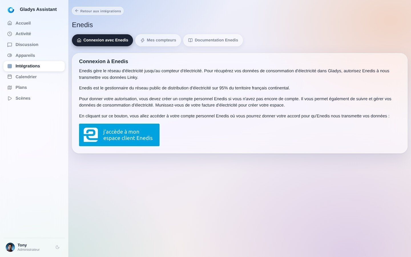 Intégration Enedis Gladys consentement