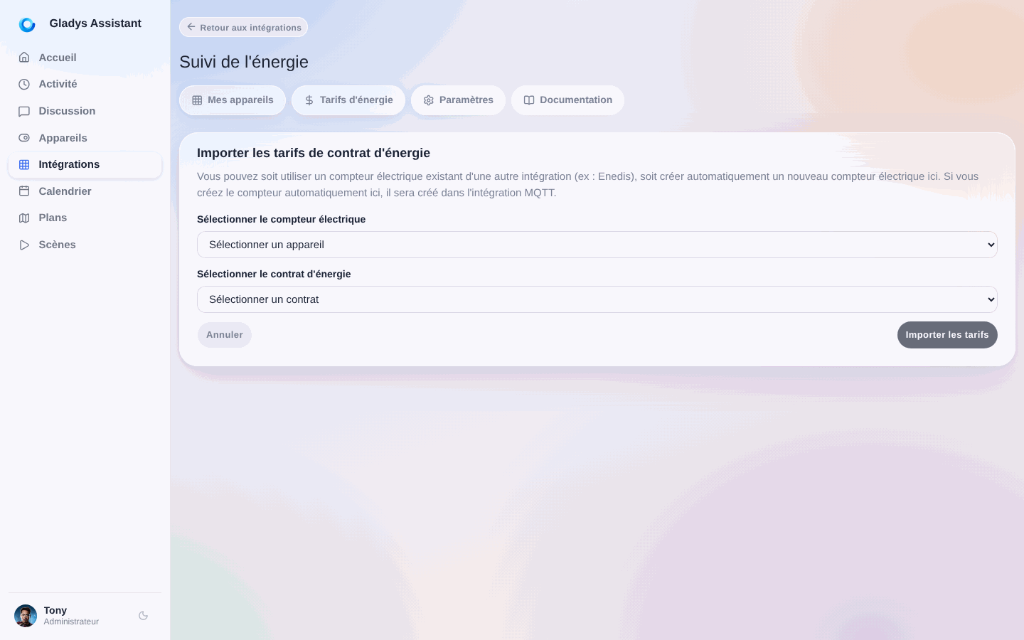Suivi de l'énergie création import prix