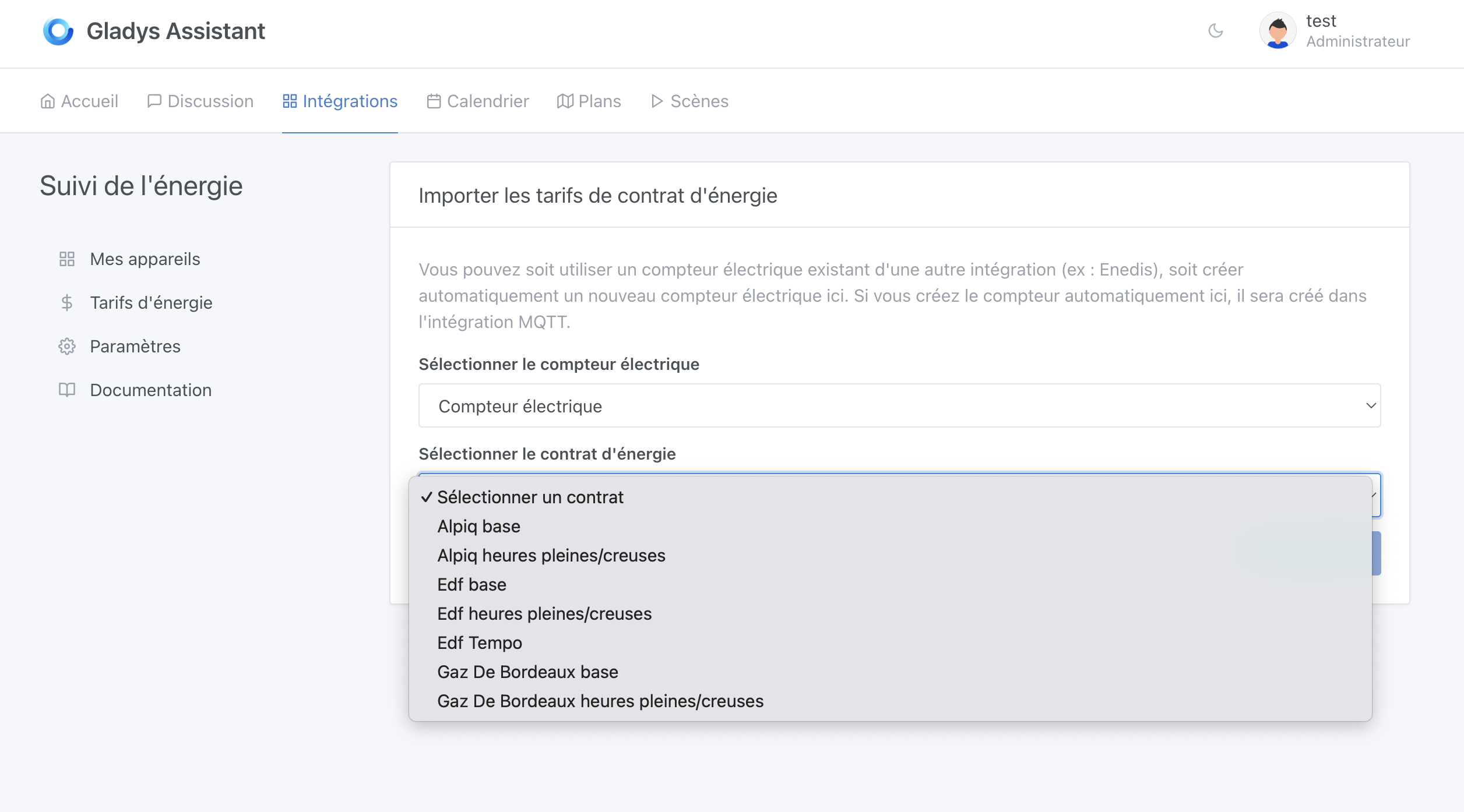 Suivi de l&#39;énergie création import prix