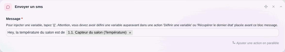 Envoyer un message avec variable injectée