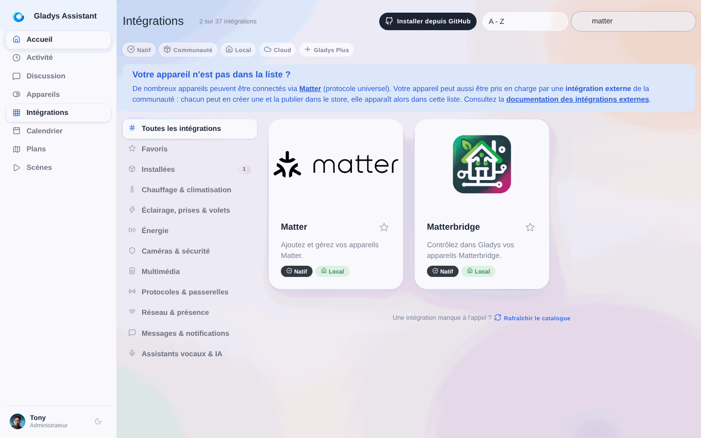 Liste des intégrations