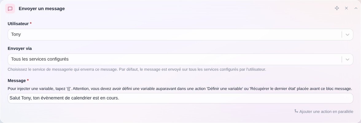 Message avec variable