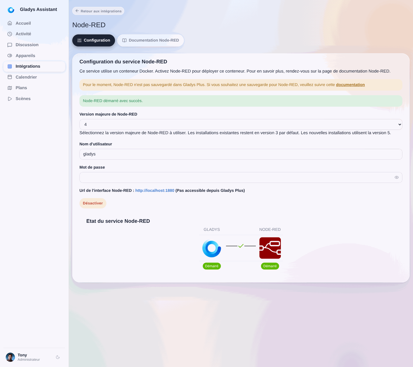 Etat des services Node-RED