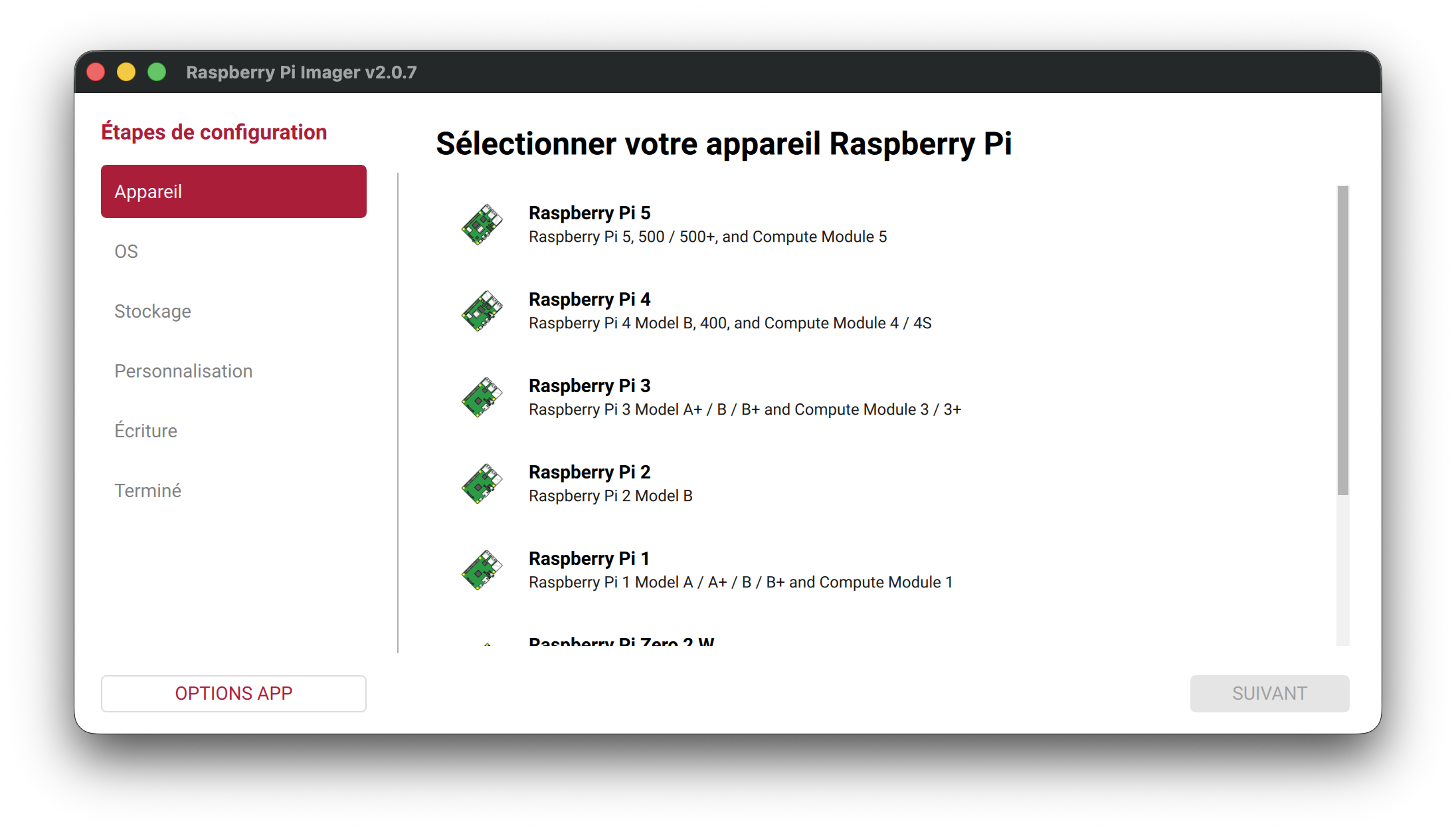 Sélectionner votre Raspberry Pi